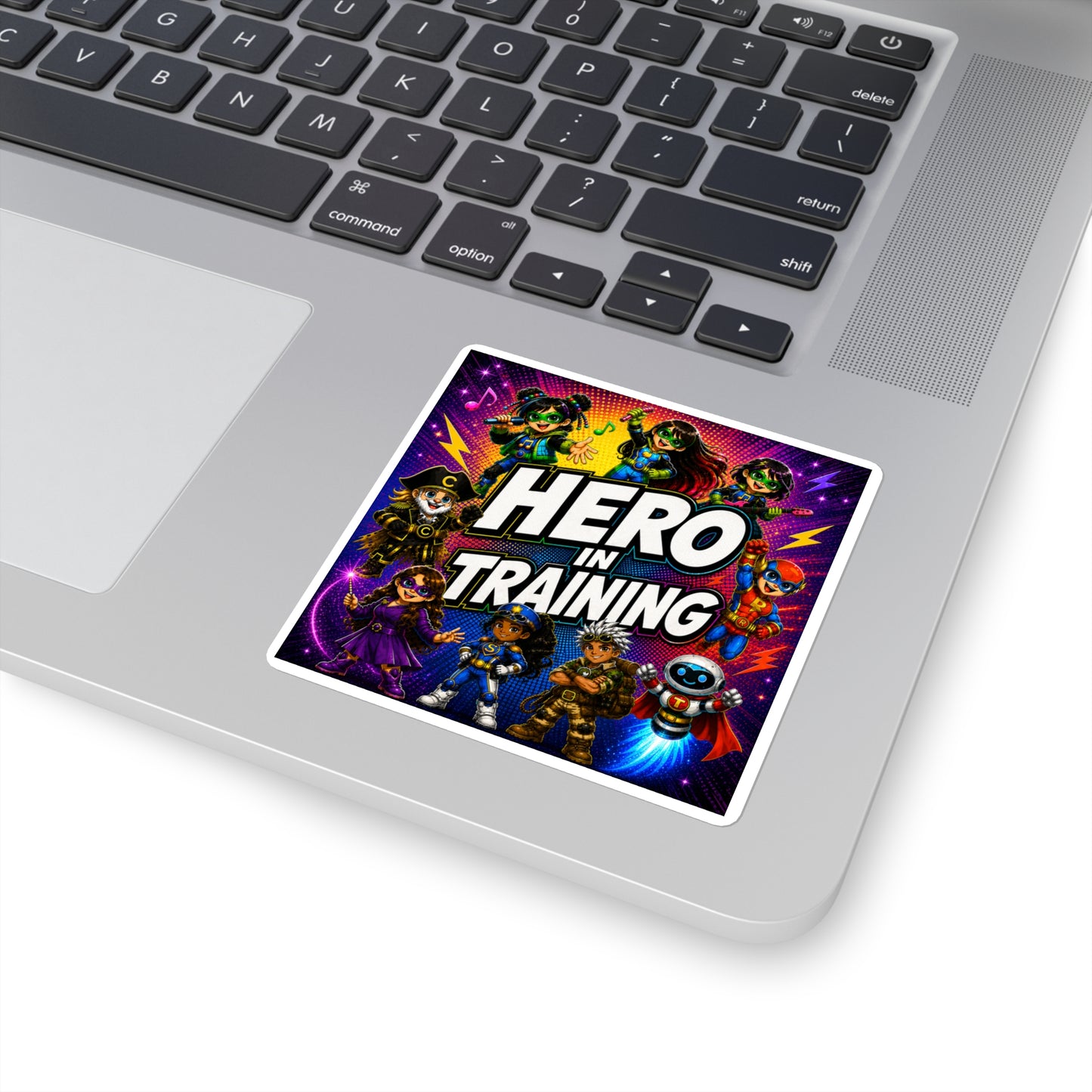 Hero in Training Square Sticker — Kids Superhero Squad Decal