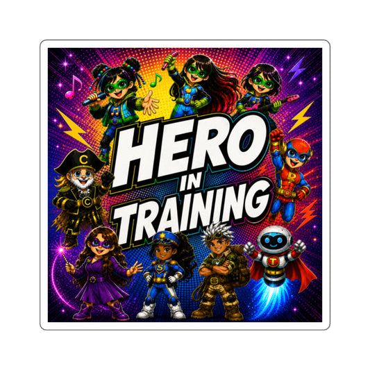 Hero in Training Square Sticker — Kids Superhero Squad Decal
