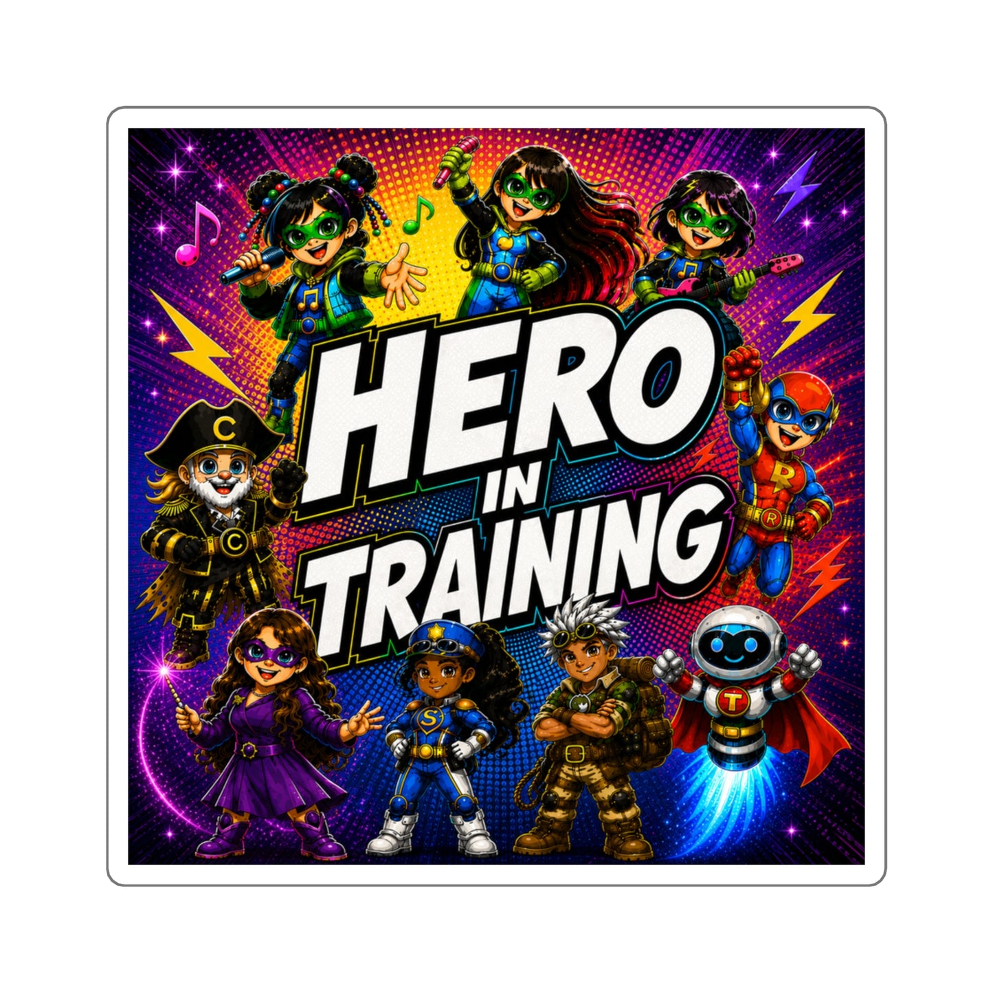 Hero in Training Square Sticker — Kids Superhero Squad Decal